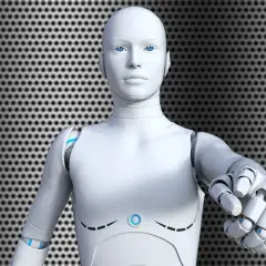 Biały robot z niebieskimi oczami wyciąga dłoń. Czy to przyszłość, co to jest ros?
