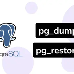 Logo PostgreSQL z symbolem słonia obok tekstu pg_dump i pg_restore.