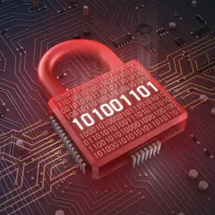 Czerwona kłódka z kodem binarnym na tle obwodów drukowanych symbolizuje czym jest firewall – cyfrowa ochrona danych.