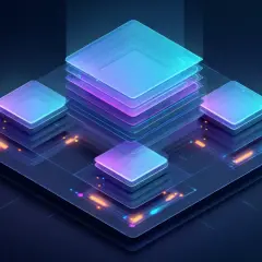 Abstrakcyjna wizualizacja serwerów, symbolizująca skalowalność i wydajność dzięki technologii postgresql sharding.
