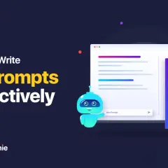 Jak pisać skuteczne AI Prompts? Uroczy robot obok okna czatu z polem "New Prompt" sugeruje, że to właśnie prompt jest kluczem do sukcesu.