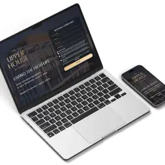 Laptop i smartfon prezentują landing page "The Upper House". Formularz zaprasza do wypełnienia, by poznać ofertę luksusowej rezydencji.