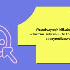 Ikona kliknięcia z procentem i strzałką, obok tekst o CTR. To jakby ghost button, który zaprasza do interakcji.