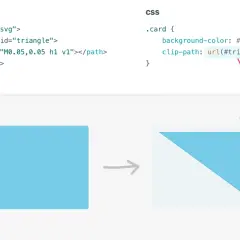 Przykład użycia `css clip-path` do stworzenia trójkątnego kształtu z prostokąta, dzięki definicji w SVG.