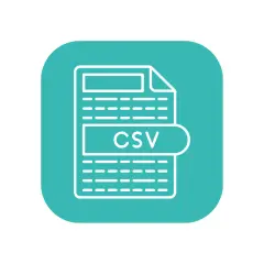 Ikona pliku CSV. Symbolizuje dane tabelaryczne, które można łatwo eksportować i importować.