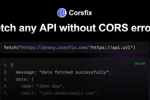 Fetch API bez błędów CORS dzięki Corsfix. Przykład kodu pokazuje, jak pobrać dane z dowolnego URL-a.