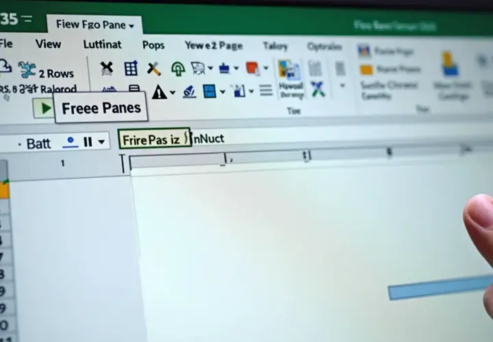 Jak zablokować wiersz w Excelu? Kliknij "Freee Panes" w menu widoku, aby zamrozić wiersze i kolumny.