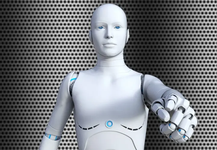 Biały robot z niebieskimi oczami wyciąga dłoń. Czy to przyszłość, co to jest ros?