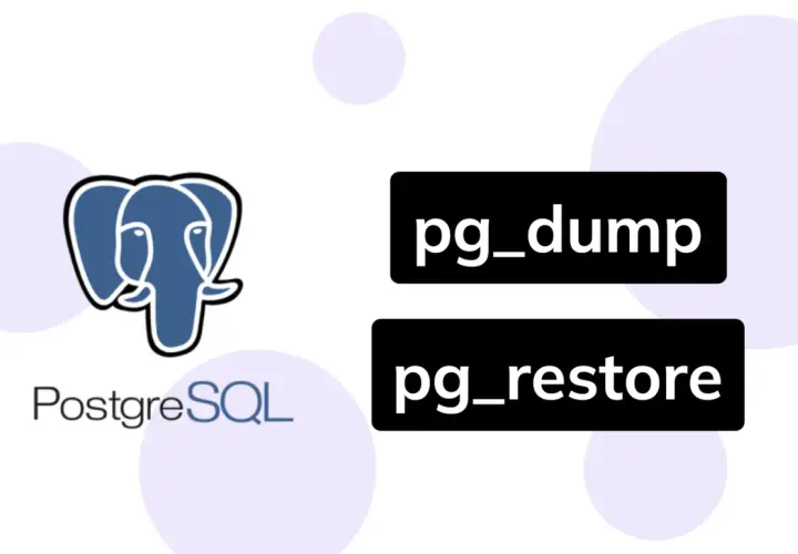 Logo PostgreSQL z symbolem słonia obok tekstu pg_dump i pg_restore.