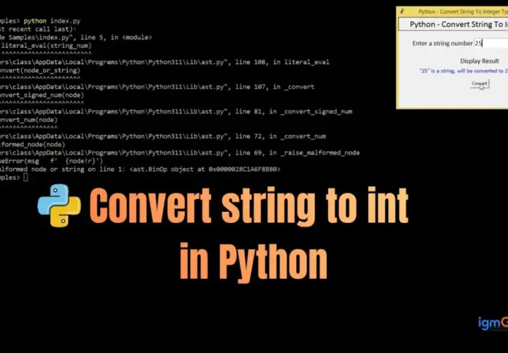 Python: zamiana string na int. Przykład konwersji "25" na liczbę całkowitą.