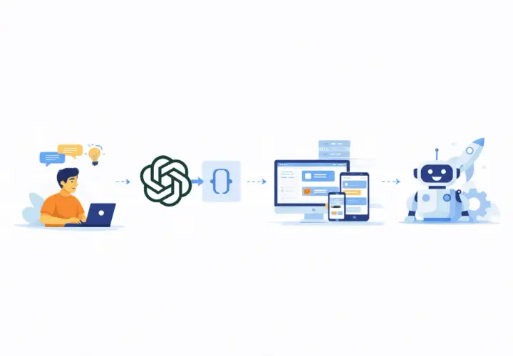 Programista korzysta z ChatGPT API, by stworzyć inteligentnego bota, który komunikuje się z użytkownikami na różnych urządzeniach.