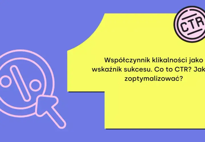 Ikona kliknięcia z procentem i strzałką, obok tekst o CTR. To jakby ghost button, który zaprasza do interakcji.