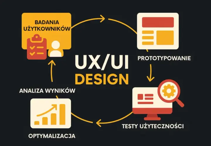 Cykl UX/UI Design: badania użytkowników, prototypowanie, testy użyteczności, optymalizacja. To droga, którą pokonuje user journey.