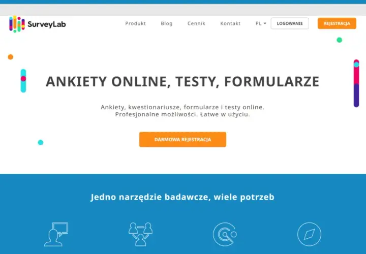 Strona SurveyLab oferuje narzędzia do tworzenia ankiet online. Umożliwia analizę ankiety i tworzenie formularzy.