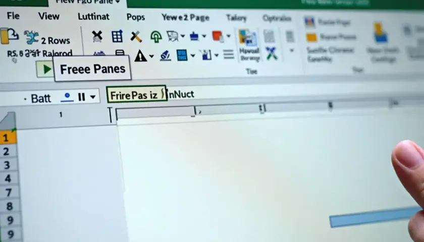 Jak zablokować wiersz w Excelu? Kliknij "Freee Panes" w menu widoku, aby zamrozić wiersze i kolumny.