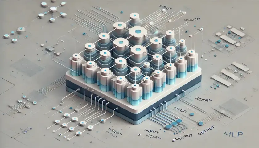 Abstrakcyjny model sieci neuronowej, przypominający architekturę perceptronu wielowarstwowego.