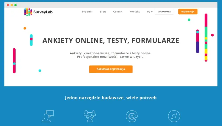 Strona SurveyLab oferuje narzędzia do tworzenia ankiet online. Umożliwia analizę ankiety i tworzenie formularzy.