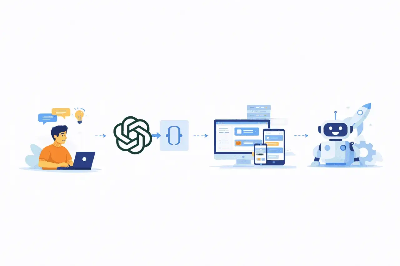 Programista korzysta z ChatGPT API, by stworzyć inteligentnego bota, który komunikuje się z użytkownikami na różnych urządzeniach.
