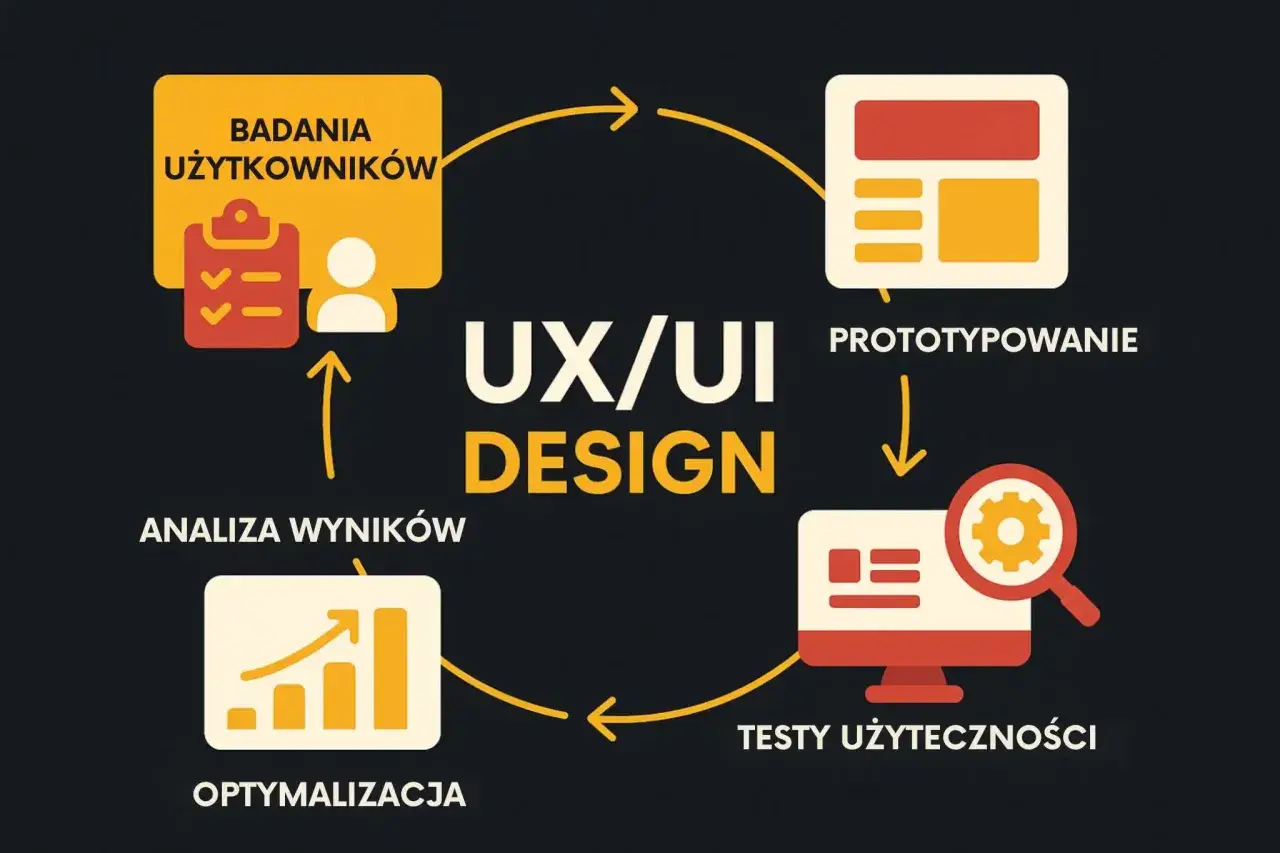 Cykl UX/UI Design: badania użytkowników, prototypowanie, testy użyteczności, optymalizacja. To droga, którą pokonuje user journey.