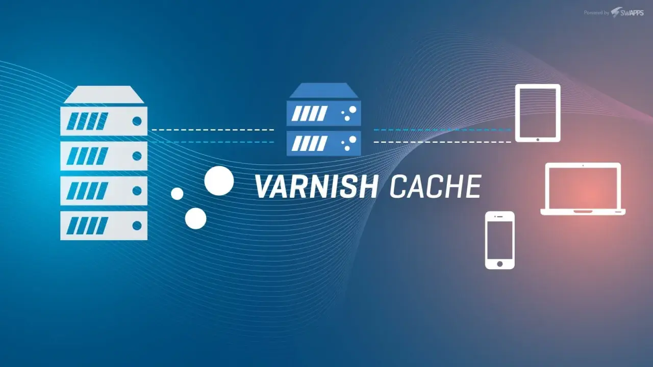 Serwery i urządzenia mobilne połączone z systemem Varnish Cache, zapewniającym szybki dostęp do danych.