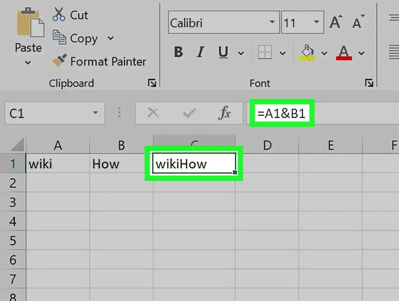 Wpisz formułę =A1&B1 w komórce C1, aby połączyć tekst z A1 i B1. Tak jak dodać wiersz w Excelu.